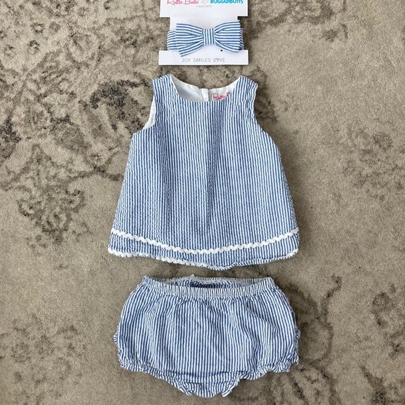 Ruffle Butts Ric Rac Swing Top and Bloomer Set with matching Woven Headband - Picture 3 of 13
